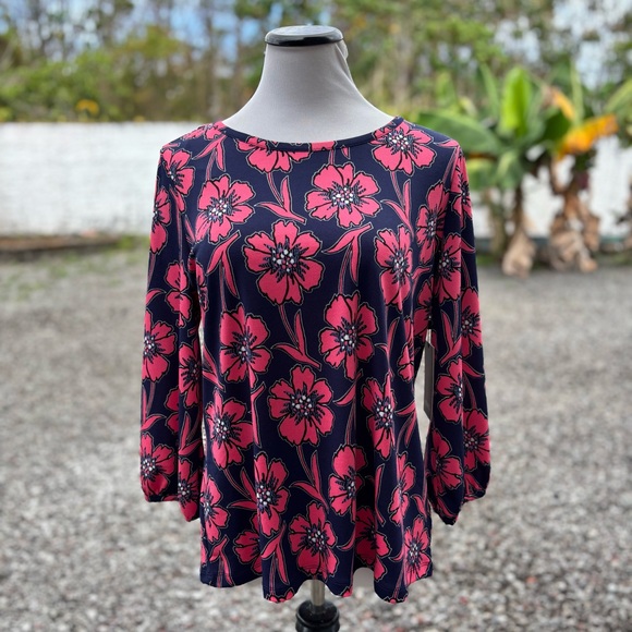 NWT Jones New York Floral Blouse • Pacific Navy/Fresh Guava - Picture 6 of 16